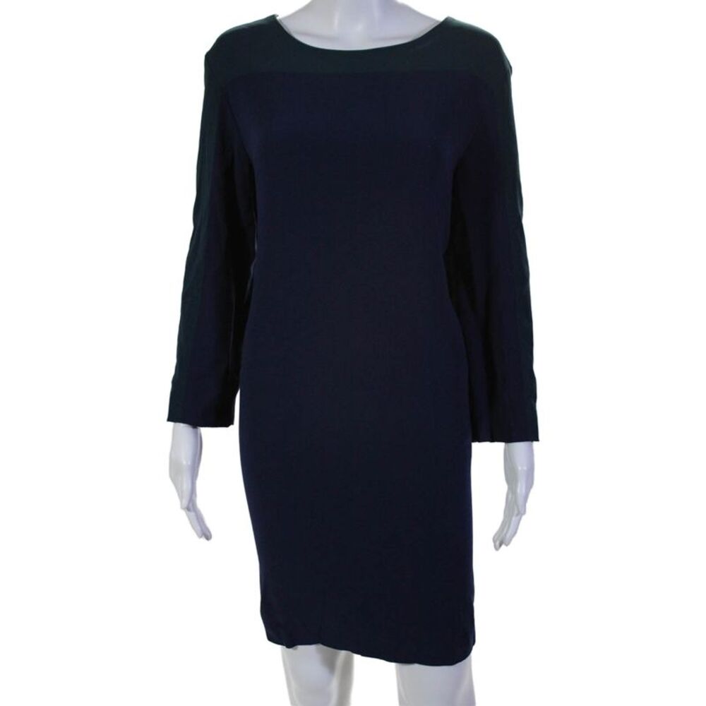 Of Mercer Womens Long Sleeves Knee Length Dress Navy Blue Green Size 12 LL19LL